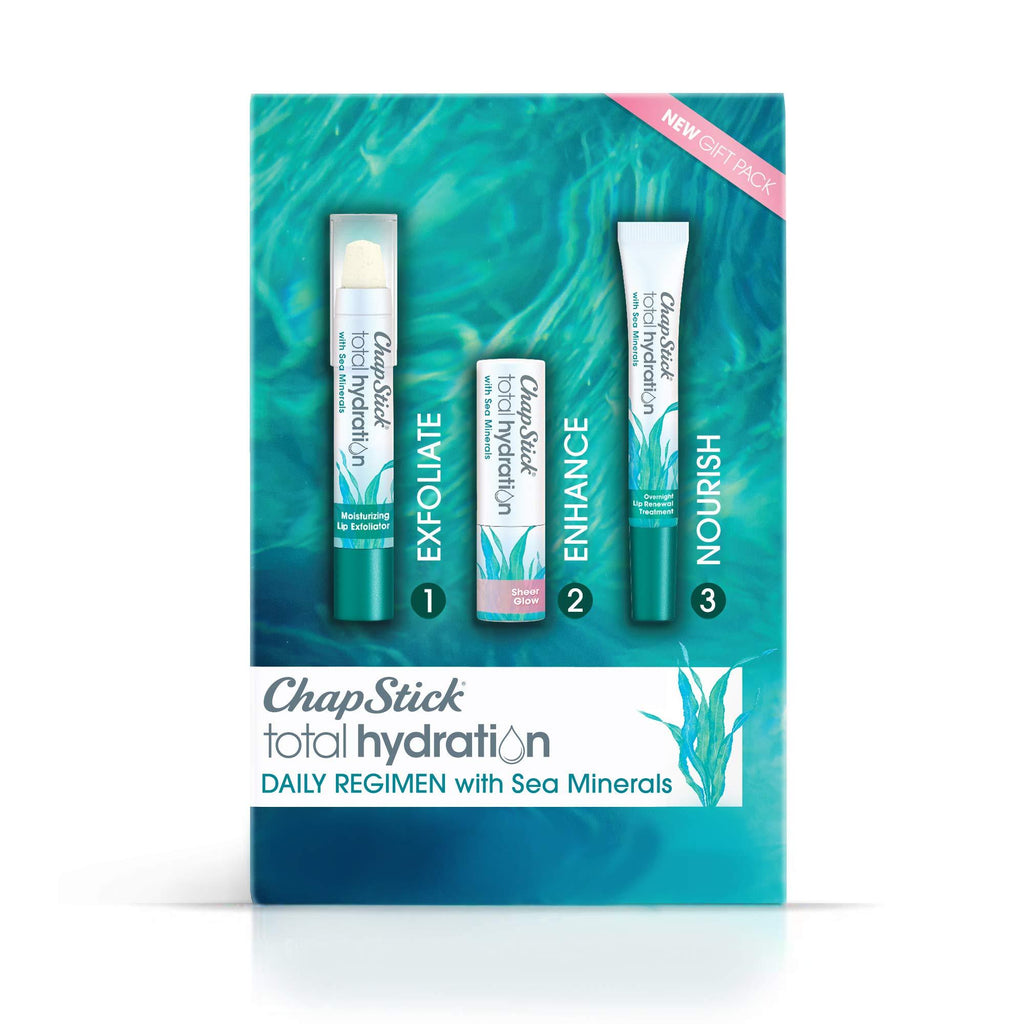 ChapStick Total Hydration Sea Minerals Gift Pack with Moisturizing Lip Exfoliator, Overnight Lip Moisturizer and Tinted Lip Balm - Pack of 3 - BeesActive Australia