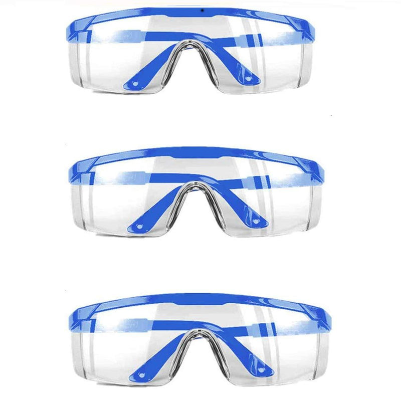 3 PACK Protective Goggles Safety Glasses with Clear Anti Fog Scratch Resistant Wrap-Around Lenses and No-Slip Grips , Protective Eyewear For men & Women Blue Color - BeesActive Australia