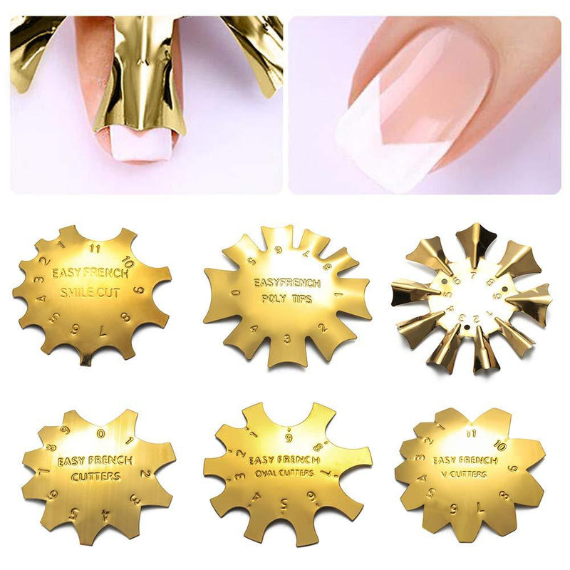 Houchu 6PCS Nail Design Tools Easy French Nail Cutter Multi-size Stainless Steel Nail Art Manicure Edge Trimmer Nail Tip Mold Manicure Art Styling Tool - BeesActive Australia