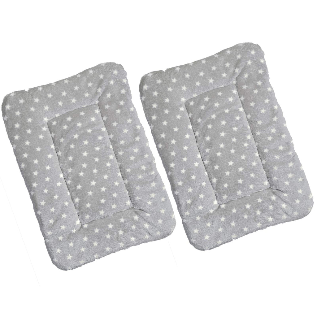 2 Pcs Pet Bed Mats. Ultra Soft Pet (Dog/Cat) Bed with Cute Prints. Reversible Faux Lambswool Kennel Pad for Medium Small Dogs and Cats. Machine Washable Pet Bed. Light Gray+Little Star - BeesActive Australia