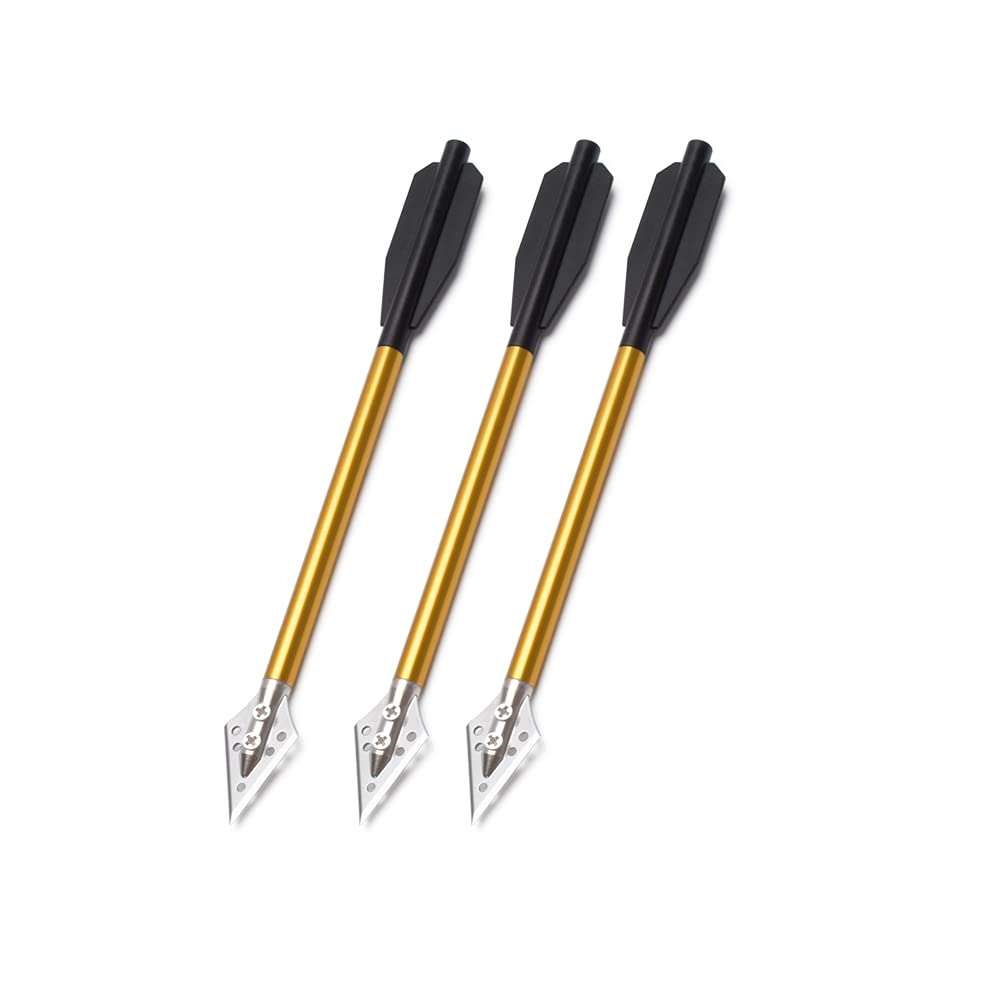 Aluminum Crossbow Bolts 6.3inch Mini Crossbow Arrows with Steel Broadhead Tips High Impact for Under 50lbs Archery Pistol Fishing Hunting Target Shooting Games 3pcs Gold Shaft Black Vanes - BeesActive Australia