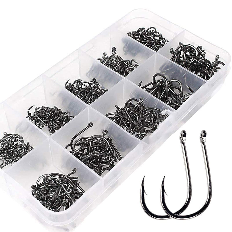 VIPMOON 500 Pcs High-Carbon Steel Barbed Fishing Hooks with Holes, 10 Specifications of Fishing Hooks, Portable Boxed Fish Hooks Black Freshwater Fish Hooks Set - BeesActive Australia