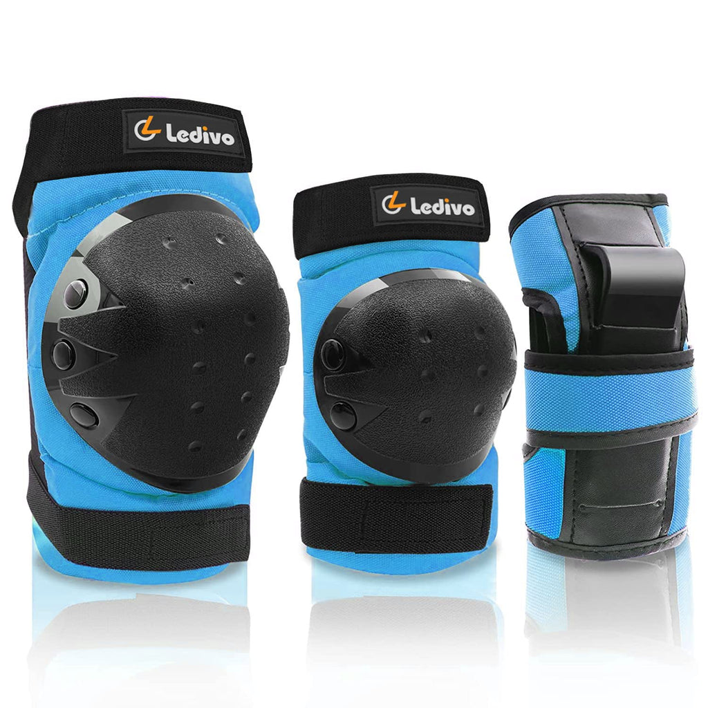 Ledivo Kids Adjustable Helmet Suitable for Ages 3-14 Years Toddler Boys Girls, Sports Protective Gear Set Knee Elbow Wrist Pads for Bike Bicycle Skateboard Scooter Rollerblading Blue-4 Medium (8-14 yrs old) - BeesActive Australia