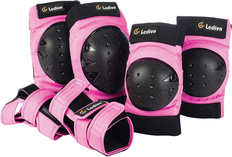 Ledivo Kids Adjustable Helmet Suitable for Ages 3-14 Years Toddler Boys Girls, Sports Protective Gear Set Knee Elbow Wrist Pads for Bike Bicycle Skateboard Scooter Rollerblading Pink-4 Medium (8-14 yrs old) - BeesActive Australia