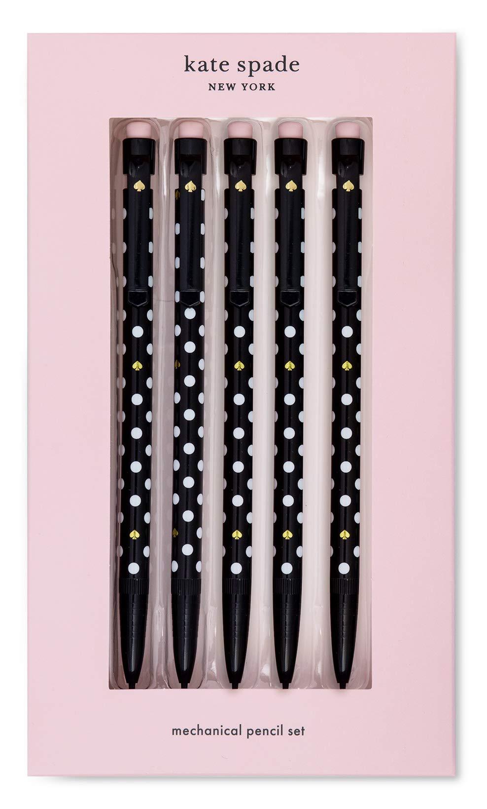 Kate Spade New York Black Plastic Mechanical Pencil Set of 5, Pencils Hold 7mm Lead, Polka Dots Black with White Polka Dots - BeesActive Australia