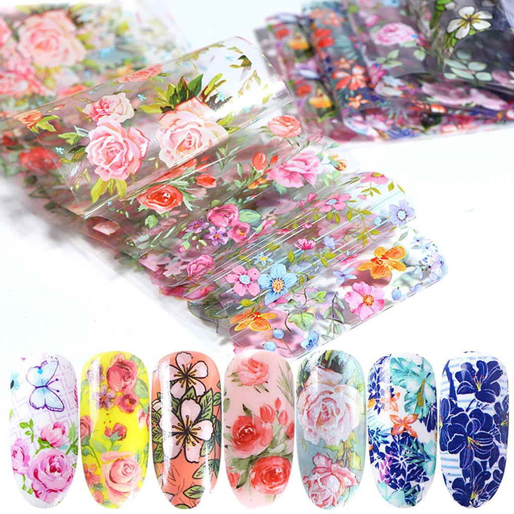 Retro Small Floral Flower Rose Pattern 10 Sheets Nail Decals Transfer Foil Box Nail Foil Transfer Sticker Design Manicure Tips Wraps Nail Art Supplies Adhesive Acrylic DIY Decoration 3 - BeesActive Australia