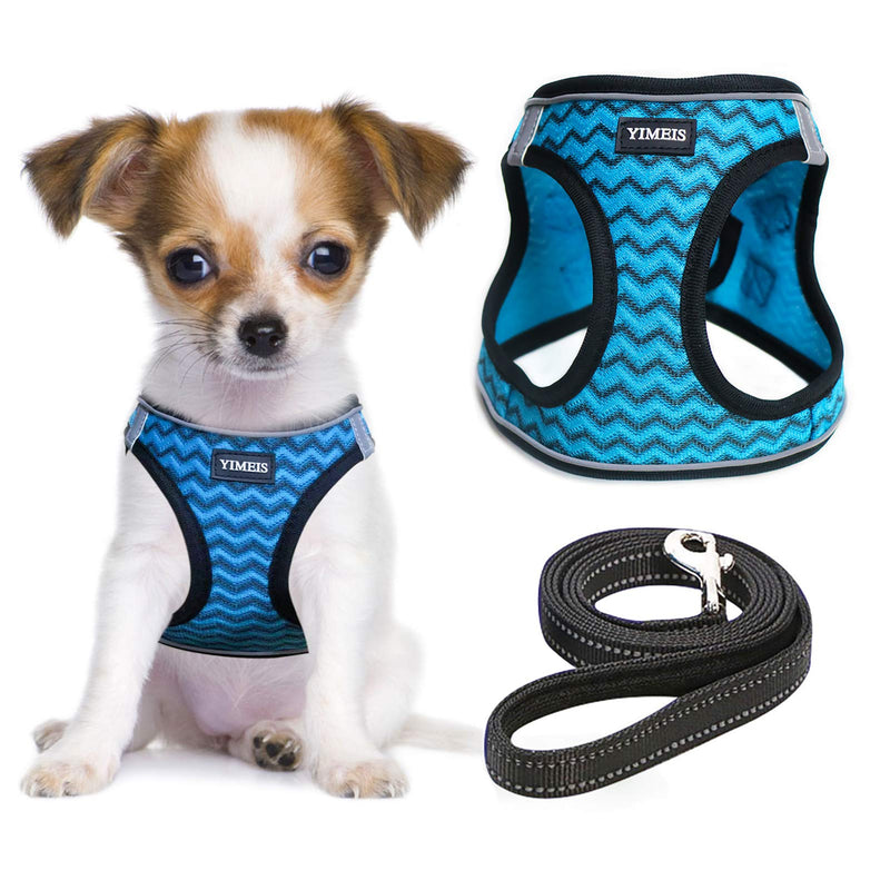 YIMEIS Dog Harness and Leash Set, No Pull Soft Mesh Pet Harness, Reflective Adjustable Puppy Vest for Small Medium Large Dogs, Cats X-Small (Pack of 1) Blue - BeesActive Australia