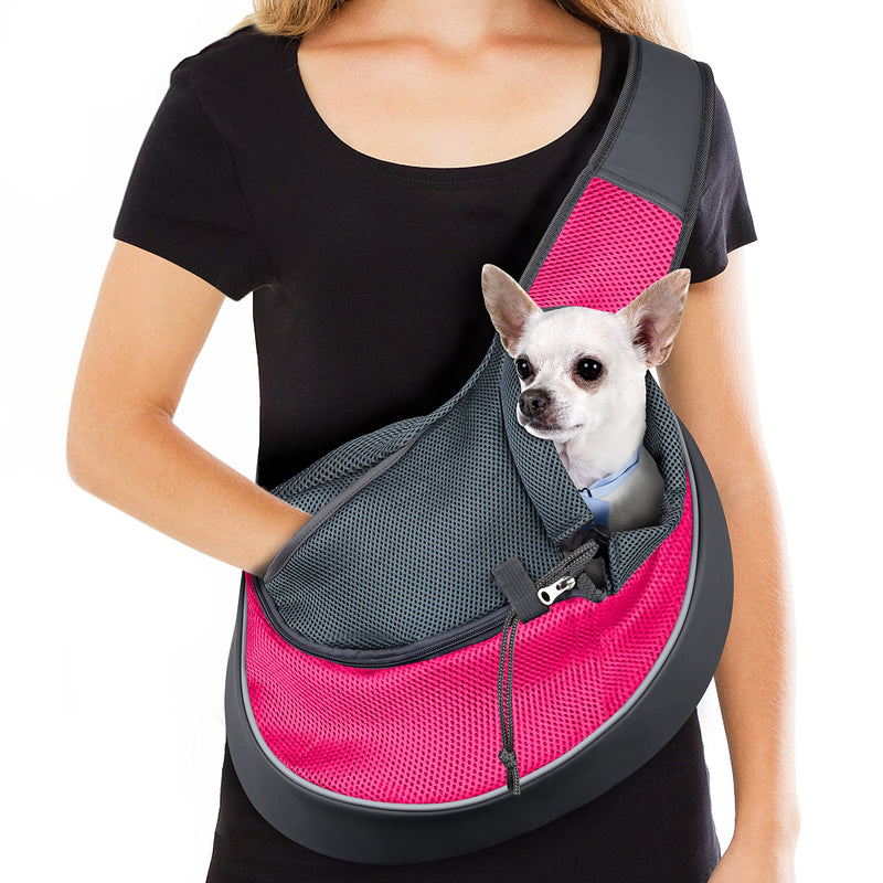 WOYYHO Pet Dog Sling Carrier Puppy Sling Bag Small Dogs Cats Carrier Adjustable Strap Mesh Hand Free Dog Satchel Carrier for Outdoor Travel ( M ( up to 10 lbs ) , Pink ) - BeesActive Australia