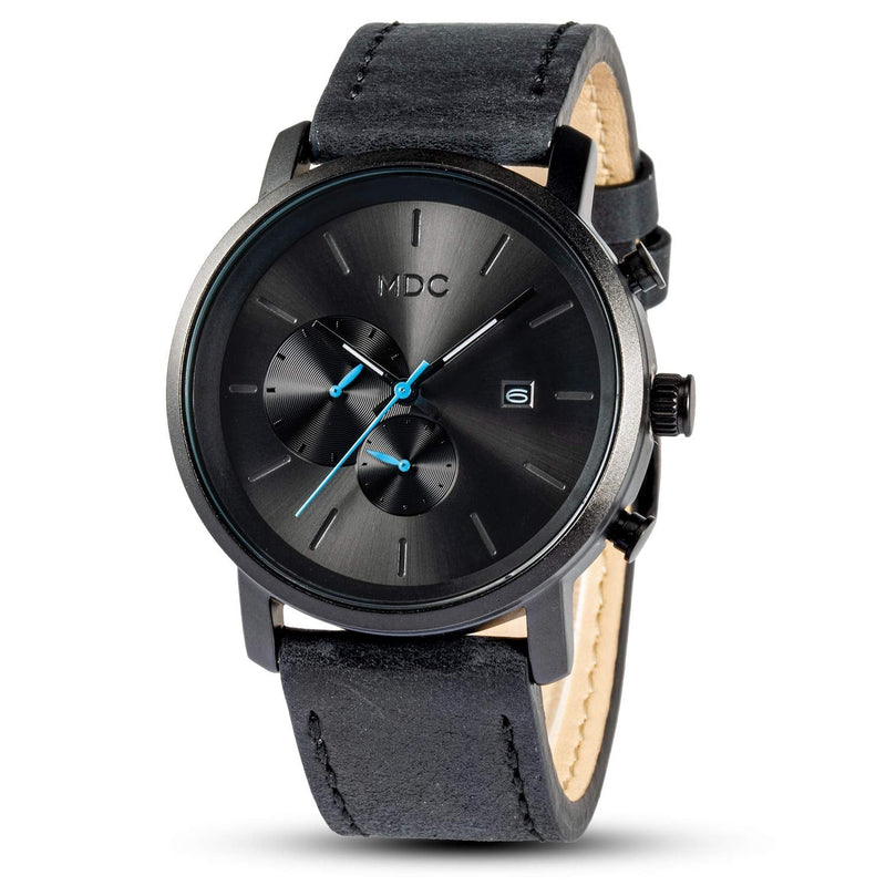 MDC Mens Fashion Watches Black, Chronograph Quartz Wrist Watches for Men, with Auto Date Waterproof, Genuine Leather Band Black Leather Strap - BeesActive Australia