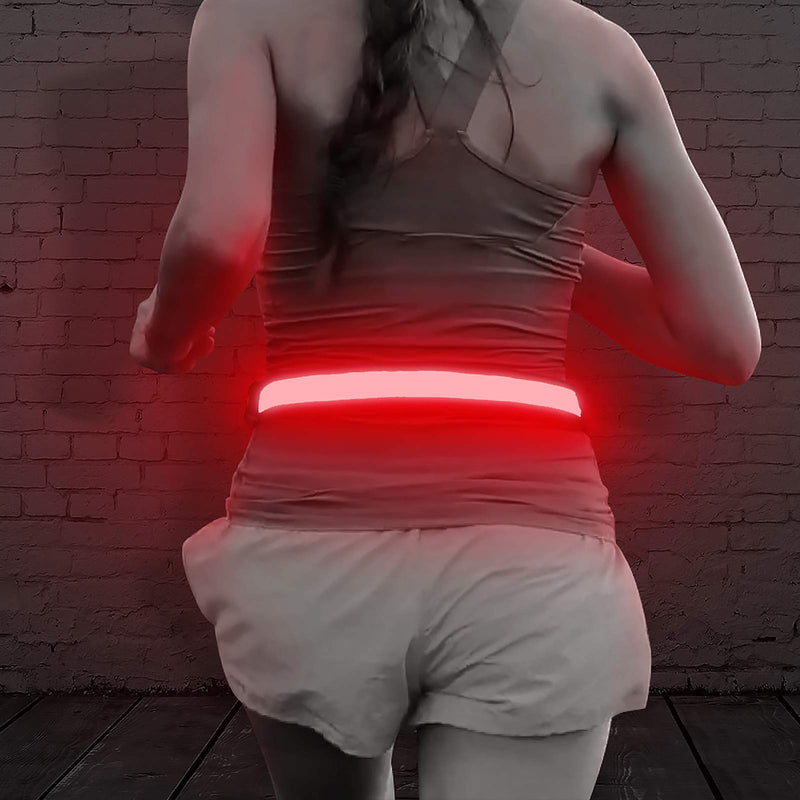 Illumifun Elastic LED Running Belt - USB Rechargeable - Glowing LED Waistband, High Visibility Waist Light, Light Up Safety Gear for Running, Cycling, Camping, Walking, etc Red - BeesActive Australia