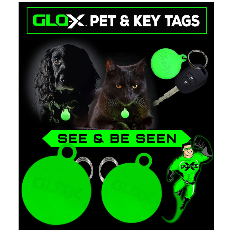 GLO-X Dog Glow Tag - Glow in The Dark Cat Tags to Keep Your Pets Safe at Night - 12+ Hours Glow Time - Charges in Daylight - No Batteries Required 1.38” x 1.10” Diameter - BeesActive Australia