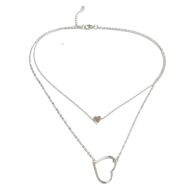Heart Pendant Necklace Boho Geometric Heart-Shape Necklace Chain Jewelry for Women Girls (Silver) Silver - BeesActive Australia