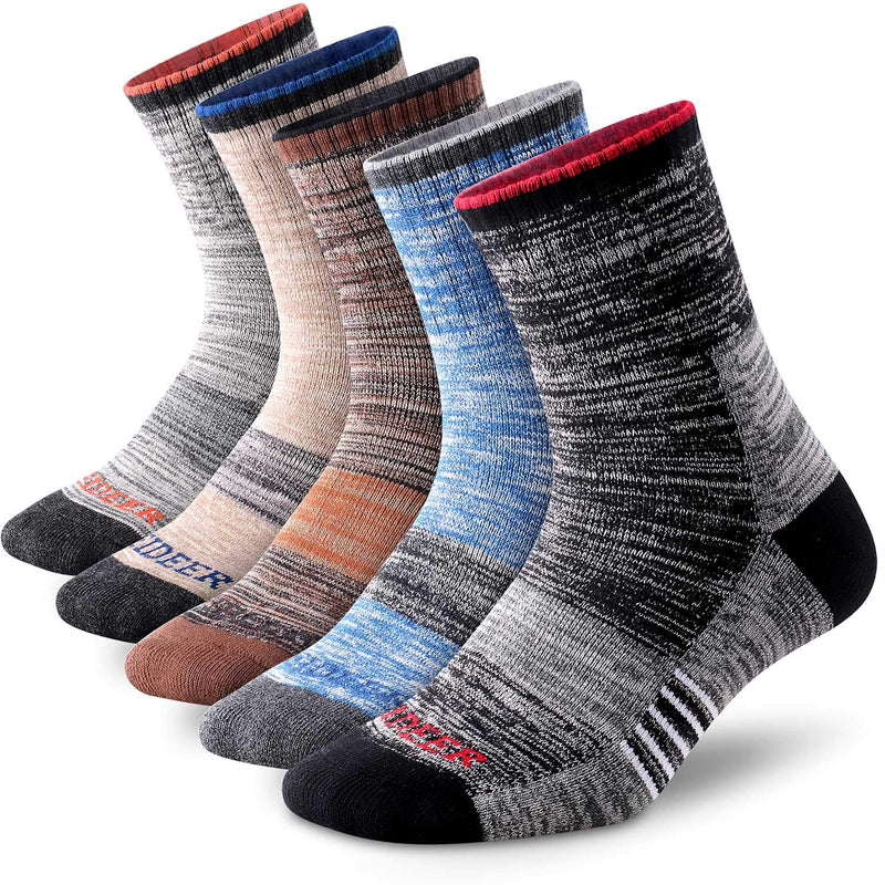Men's Hiking Walking Socks, FEIDEER Multi-pack Wicking Cushioned Outdoor Recreation Crew Socks Black/Gray/Light Khaki/Coffee/Blue 10-13 - BeesActive Australia