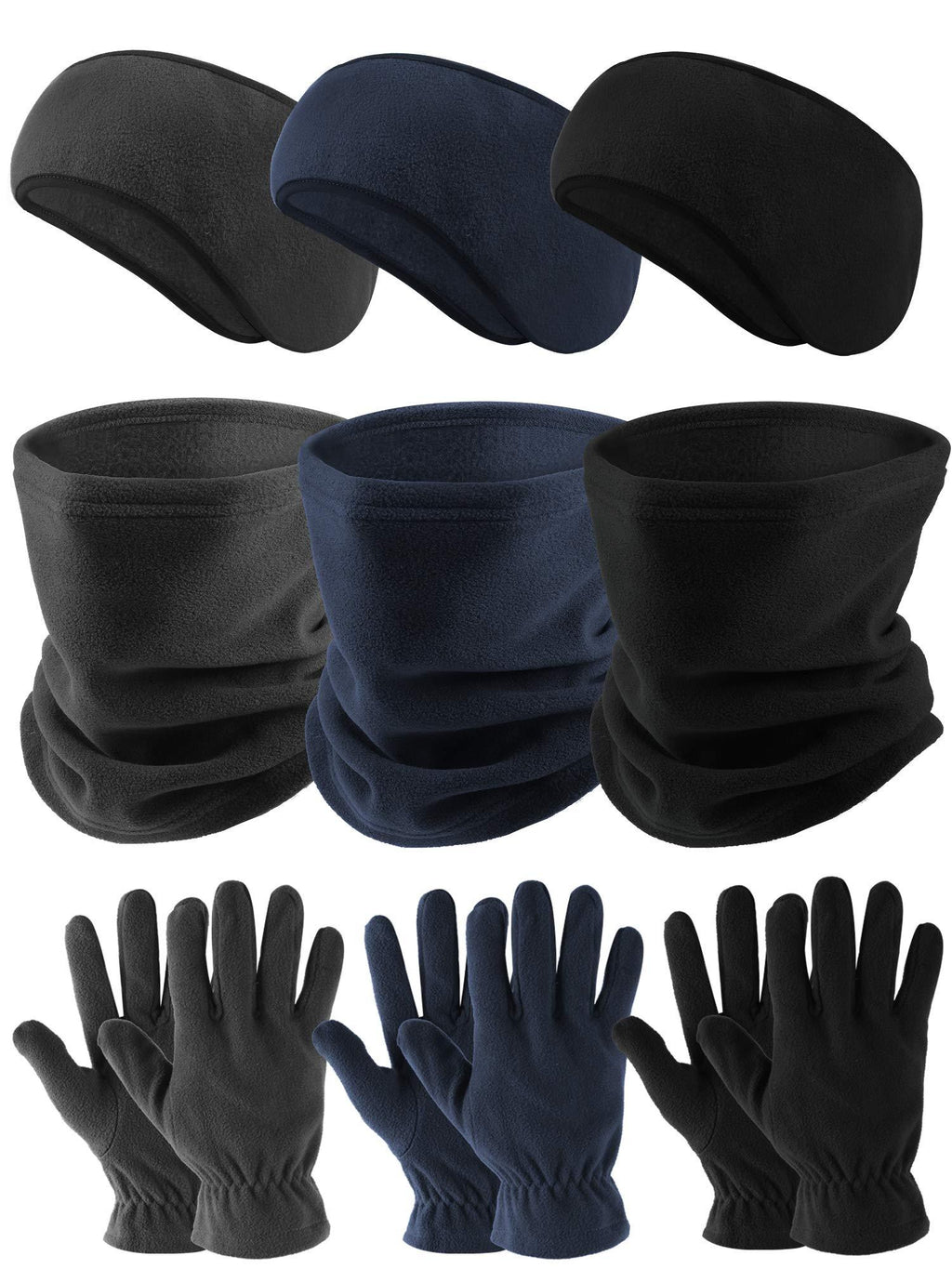 12 Pieces Ear Warmers Headband Neck Gaiter Glove Set Include Polar Fleece Neck Warmer Fleece Headbands Winter Warm Gloves for Men and Women Winter Outdoor Sports and Daily Wearing, 3 Colors - BeesActive Australia