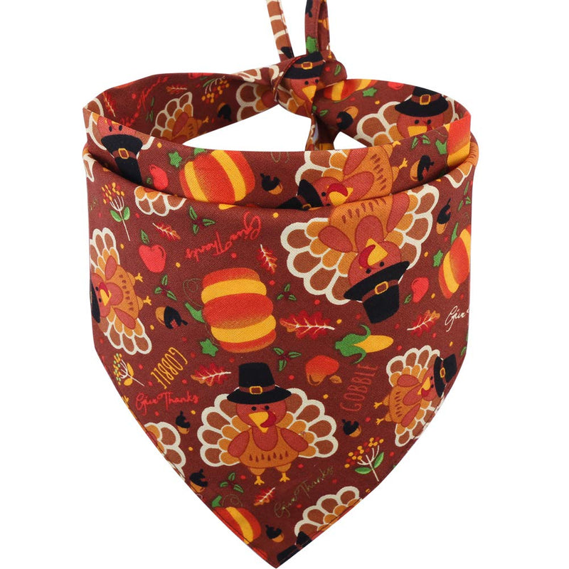 Thanksgiving Dog Bandana Fall Autumn Reversible Triangle Bibs Scarf Accessories for Dogs Cats Pets Large brown - BeesActive Australia