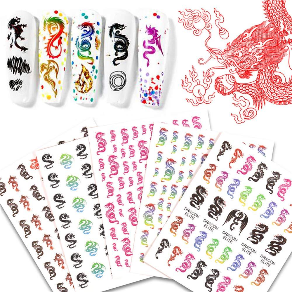 5 Sheets Dragon Nail Art Stickers, 3D Self-Adhesive Dragon Nail Decals Manicure Nail Tip Decoration for Fingernails or Toenails - BeesActive Australia