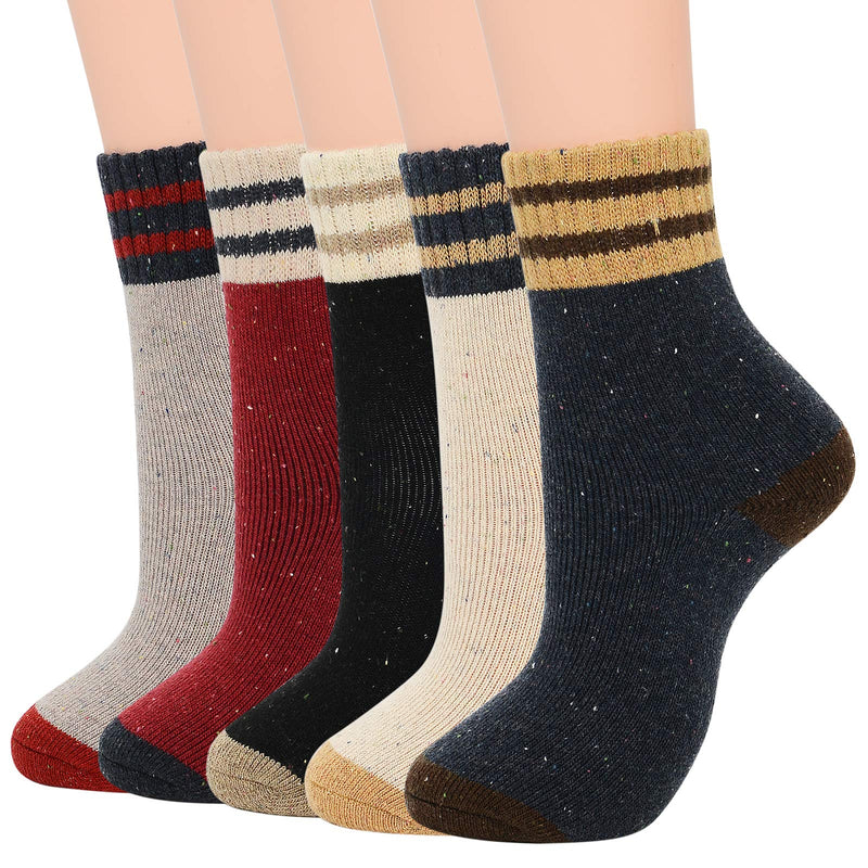 Womens Hiking Socks Winter Warm Athletic Ankle Socks Outdoor Wool Socks Thick Cashmere Socks E (5 Pack Two Striped) - BeesActive Australia