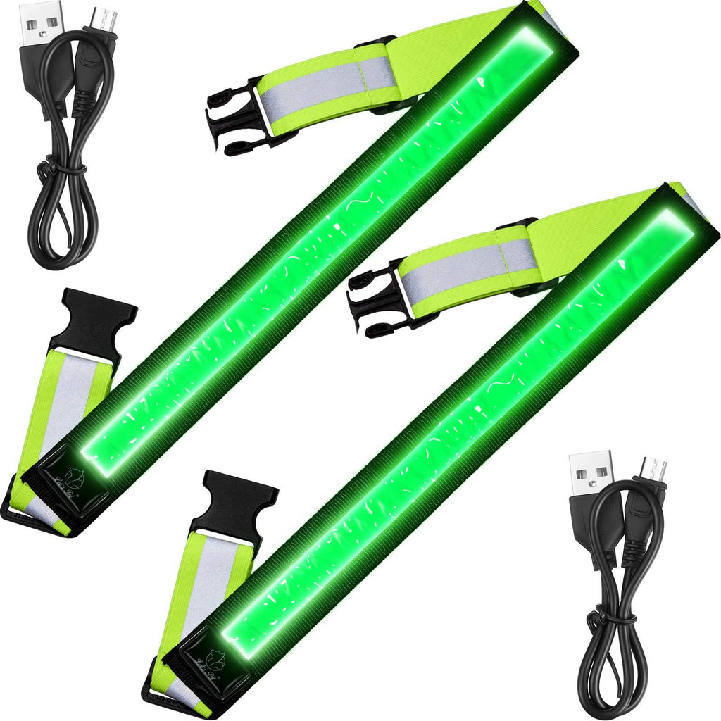 2 Pieces LED Reflective Belt USB Rechargeable Running Waist Belt High Visibility Reflective Belt Flashing Safety Belt for Running, Walking, Cycling, Women, Men, Kids Neon Green - BeesActive Australia