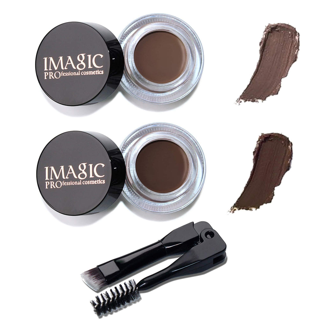 FANICEA Eyebrow Pomade Gel with Brush Kit Professional Medium Dark Brown Colorful Natural Soft Smooth Long Lasting Waterproof Buildable Creamy Brow Pomade Makeup Set for Daily Party Makeup(2 Colors) - BeesActive Australia