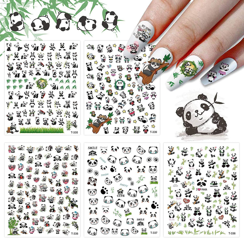 EBANKU 5 Sheets Panda Nail Art Stickers, 3D Cute Pandas with Bamboos Flowers Nail Art Stickers Decals for Nail Design Manicure DIY Decor Kids Scrapbook Crafts - BeesActive Australia