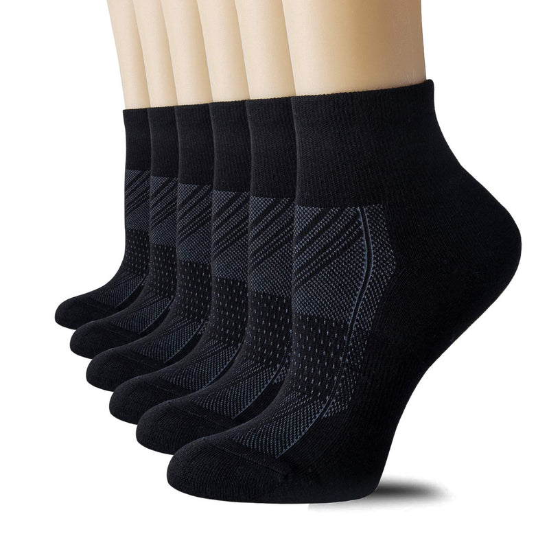 CS CELERSPORT 6 Pairs Women's Running Ankle Socks Athletic Sport Socks Cushioned 6 Pair Black Medium - BeesActive Australia