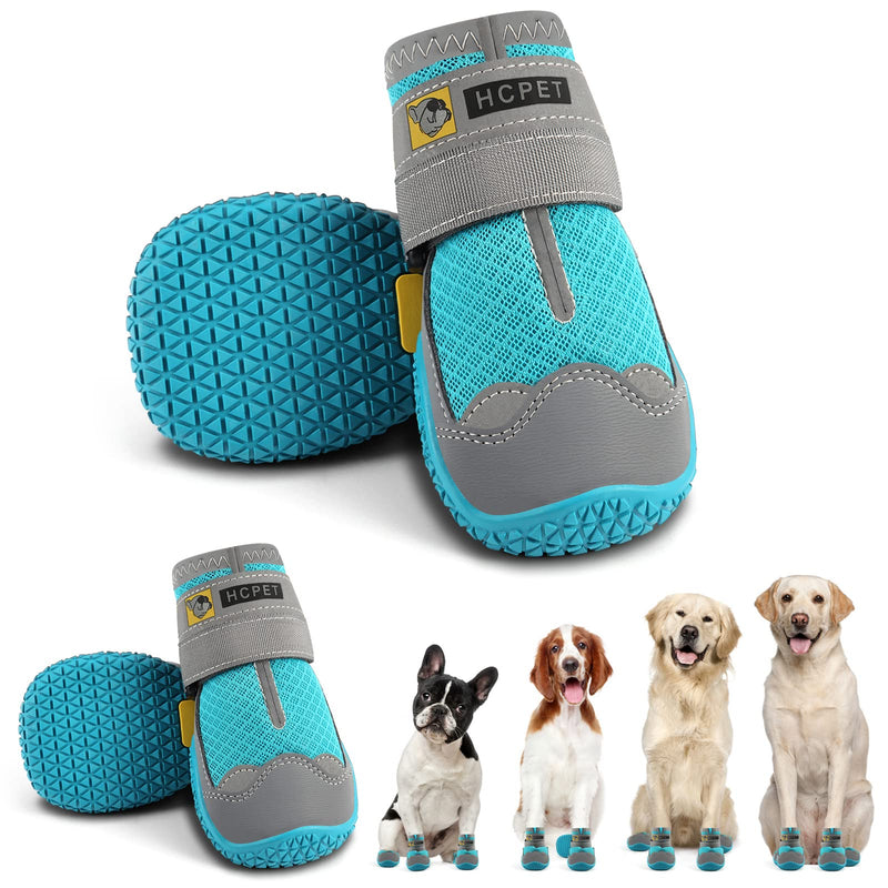 Hcpet Dog Boots Breathable Dog Shoes for Small Medium Large Dogs, Anti-Slip Puppy Booties Paw Protector with Reflective Straps 4Pcs #6 (width 2.55 inch) for 52-68 lbs Blue - BeesActive Australia