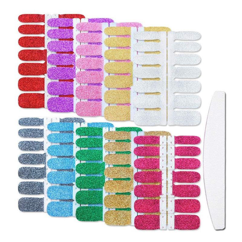 WOKOTO 10 Sheets Glitter Adhesive Nail Polish Decals Strips With 1Pc Nail File Solid Color Nail Wraps Stickers Tips Manicure Kit KIT1 - BeesActive Australia