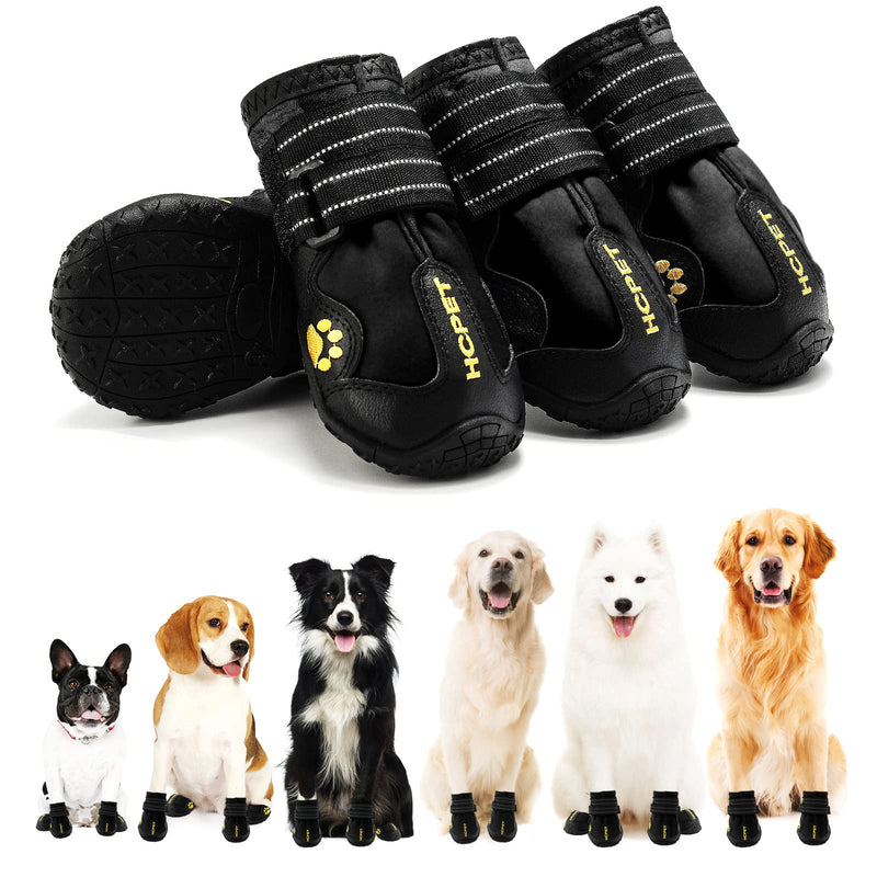 Hcpet Dog Boots Paw Protector, Anti-Slip Dog Shoes with Reflective Straps for Small Medium Large Puppy Booties #1 (width 1.57 inch) for 10-23 lbs Black-Waterproof - BeesActive Australia