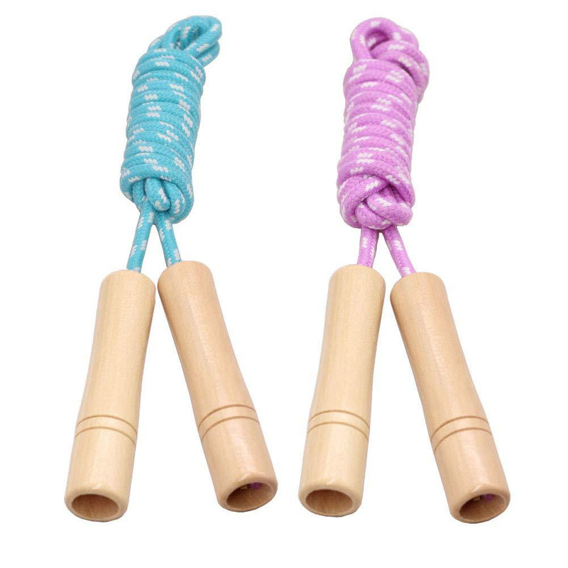 Cotton Jump Rope for Kids, Adjustable Toddler Skipping Rope with Wooden Handle, 2 Pack Student Jumping Rope for Outdoor Fun Activity, Exercise blue+violet - BeesActive Australia