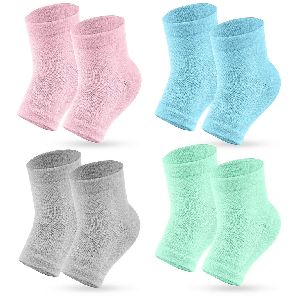 Senkary 4 Pairs Heel Moisturizing Socks Open Toe Socks Gel Heel Socks Cotton for Dry Cracked Feet Women Men (Pink, Turquoise, Blue, Grey) Pink, Turquoise, Blue, Grey - BeesActive Australia