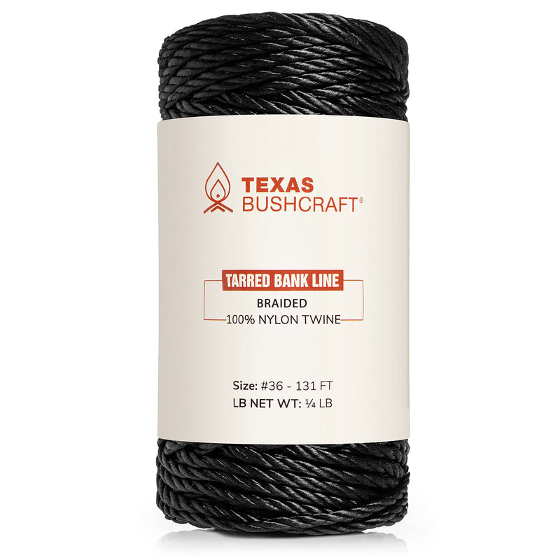 Texas Bushcraft Tarred Bank Line Twine - #36 Black Nylon String for Fishing, Camping and Outdoor Survival – Strong, Weather Resistant Bankline Cordage for Trotline 1/4 lb - #36 (131 ft) Braided - BeesActive Australia