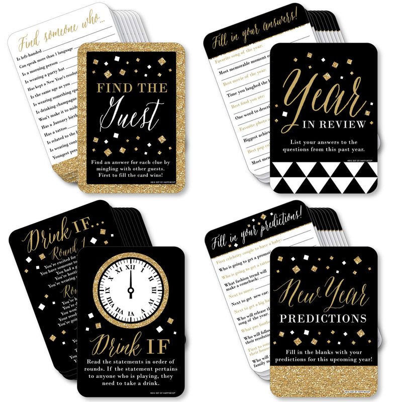 Big Dot of Happiness New Year’s Eve - Gold - 4 New Years Eve Party Games - 10 Cards Each - Year in Review, Find the Guest, Drink If, New Year Predictions - Gamerific Bundle - BeesActive Australia