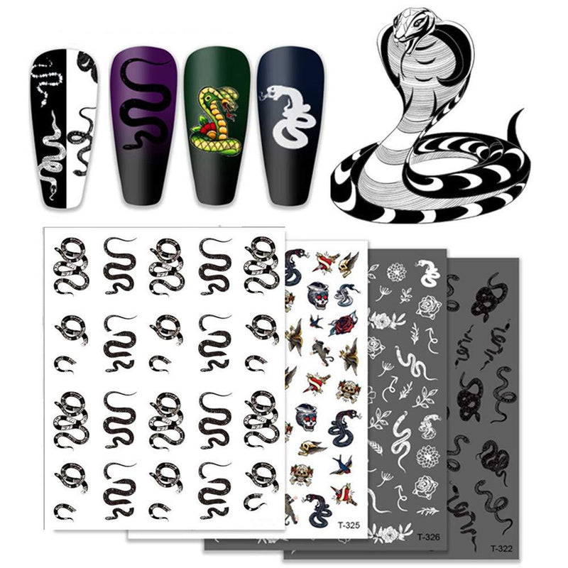 Houchu 10Sheet Nail Stickers 3D Snake Pattern Nail Art Stickers Flower Design Self Adhesive Stickers Nail Decals Nail Art Decoration Back Glue - BeesActive Australia