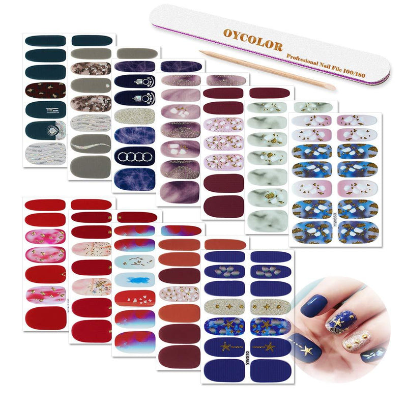 DANNEASY 12 Sheets Marbling Adhesive Nail Polish Wraps Strips Nail Art Decals Stickers Manicure Kit for Women with 1Pc Nail File + Wood Cuticle Stick Kit 2 - BeesActive Australia