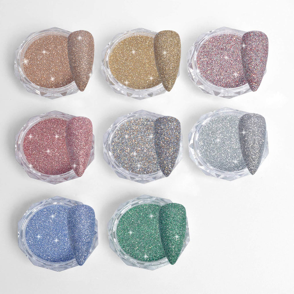 Holographic Glitter Nail Powder - Chrome Nail Powder Mirror Effect Chrome Powder for Aurora Iridescent Pearlescent Manicure Art Decoration Glitter, 8 Colors 1.5g/Jar - BeesActive Australia