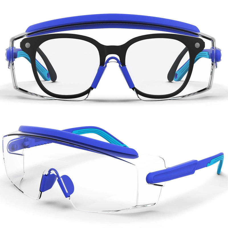 Safety Glasses Anti Fog Large Safety Goggles Over Glasses Clear Glasses Side For Protection Adjustable Frames Suitable For More People (Blue1pair) - BeesActive Australia