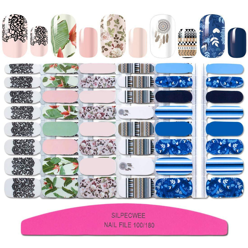 SILPECWEE 5 Sheets Lace Design Adhesive Nail Polish Stickers Strips Set with 1Pc Nail File Nail Wraps Decals Tips Manicure Accessories NO2 - BeesActive Australia