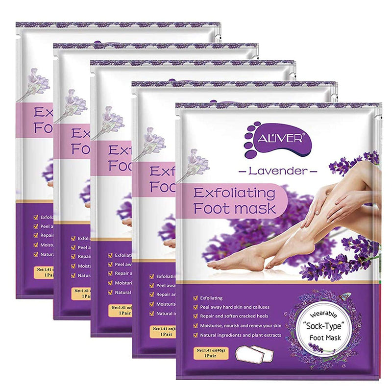 Foot Peel Mask 5 Pack Remove Dead and Dry Skin Callus & Get Smooth Baby Feet Moisturizing Foot Mask Peel Exfoliating Foot Treatment for Men and Women (Lavender) Lavender - BeesActive Australia