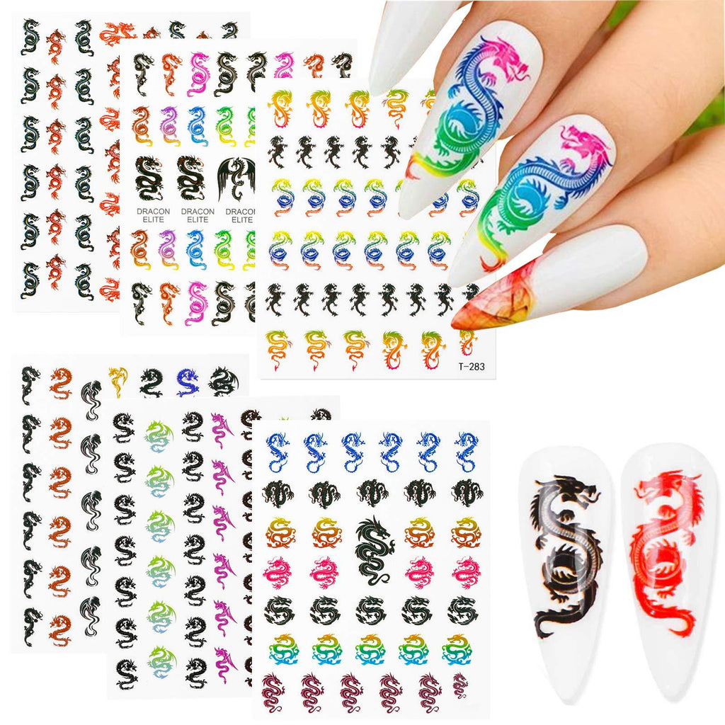 2020 Hot Dragon Snake Nail Art Decals 6 Sheet Self-adhesive Stickers Design Nail Foil 3D Luxury Chinese Style Sticker for Acrylic Nails DIY Colorful Chinese Dragon Nail Decals Fashion Nail Decorations - BeesActive Australia