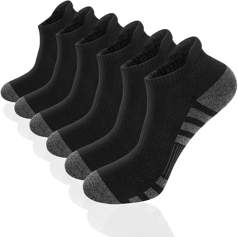 Airacker Ankle Athletic Running Socks Cushioned Breathable Low Cut Sports Tab Socks for Men and Women (6 Pairs) 9-12 Black - BeesActive Australia