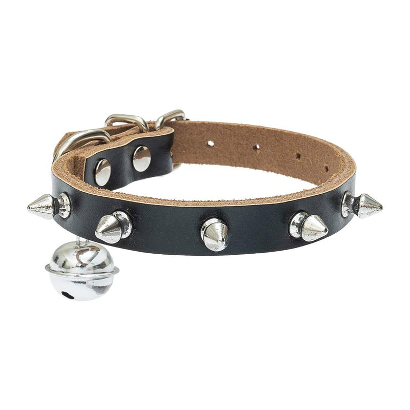 BINGPET Genuine Leather Cat Collar with Bells - Studded Cat Collar with Spikes Soft and Strong Real Leather Made, Adjustable for Small Dogs Puppy Cats - BeesActive Australia