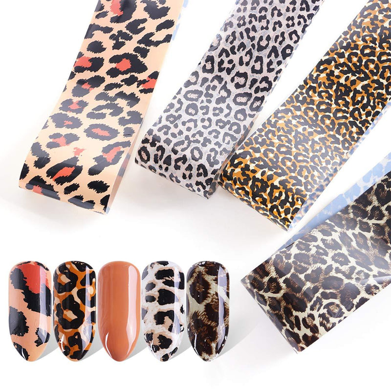 4 Rolls Nail Foil Transfer Stickers Leopard Print Design Nail Foil Decals Nail Art Designs Sticker for Women Manicure Tips Wraps Charms DIY Decoration Kit - BeesActive Australia