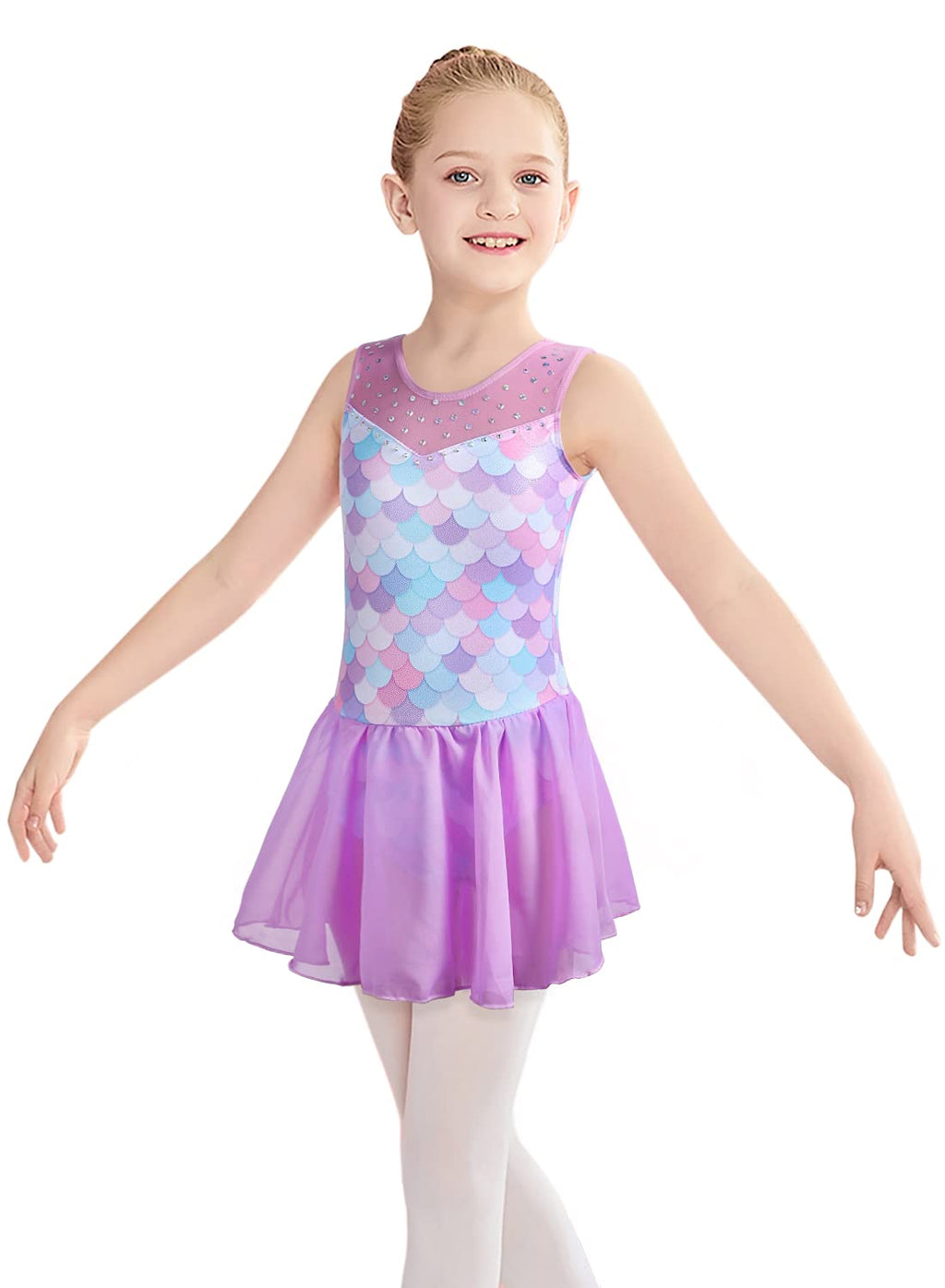 Girls Gymnastics Skirted Leotards Ballet Tutu Dance Dress Mermaid Unicorn Gymnastic Skirt(Baby Girls/Toddler Girls/Big Girls) Light Purple 6-7 Years - BeesActive Australia