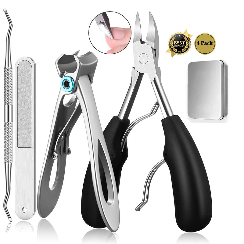 Toe Nail Clippers for Thick Nails,Large Toenail Clippers for Ingrown Toenails or Thick Nails for Man Women Seniors Nail Clippers with Stainless Steel Professional Fingernail Clippers Set (Black) Black - BeesActive Australia