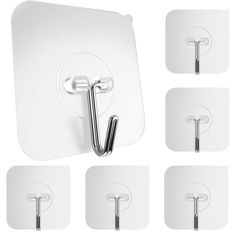 GLUIT Adhesive Hooks for Hanging Heavy Duty Wall Hooks 22 lbs Self Adhesive Sticky Hooks Waterproof Transparent Hooks for Keys Bathroom Shower Outdoor Kitchen Door Home Improvement Sticky Hook 6 Pack 6 Medium Hooks - BeesActive Australia