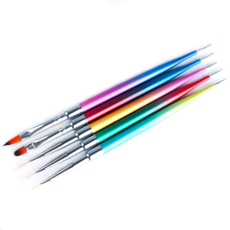 SILPECWEE 5Pcs Double-Ended Acrylic Nail Brush Set Rainbow Nail Dotting Drawing Pen Nail Art Liner Brush Manicure DIY&Salon Tools NO1 - BeesActive Australia