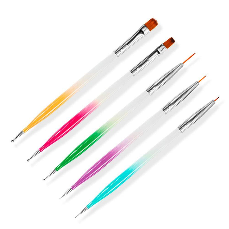 SILPECWEE 5Pcs Double-Ended Acrylic Nail Brush Set Ombre Holder Nail Dotting Pen Nail Art Liner Brush Manicure DIY Tools NO1 - BeesActive Australia