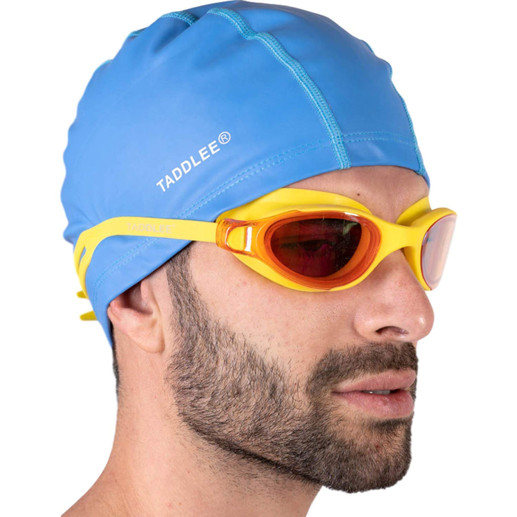 Taddlee Swimming Cap Men Pool PU Fabric Silicone Swim Hat Sports Waterproof Adult Swim Wear Accessories Large Size Outside Sky Blue - BeesActive Australia