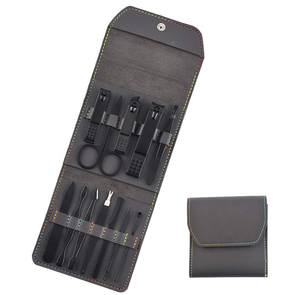 Nail Clipper Set - Stainless Steel Professional Manicure Set, 12 In 1 Portable Nail Cutter Pedicure Kit with Leather Case - Gray - BeesActive Australia