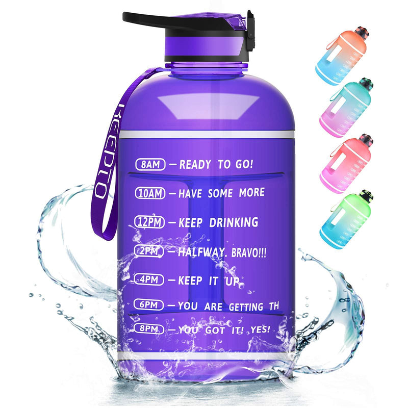 KEEPTO 1 Gallon Motivational Water Bottle with Time Marker, Straw&Handle, Leakproof BPA Free Water Jug for Fitness, Gym and Outdoor Sports (Included Straw Brush) B3-Purple - BeesActive Australia